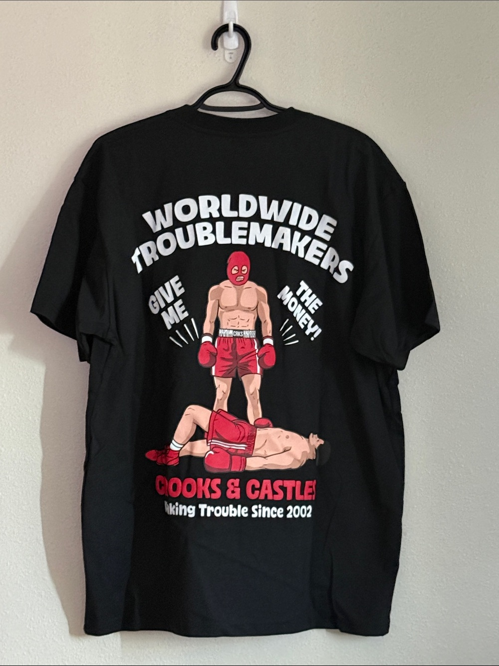 Crooks & Castles Black drop shoulder Tee with Red Boxing Glove Graphic - Picture 7 of 7